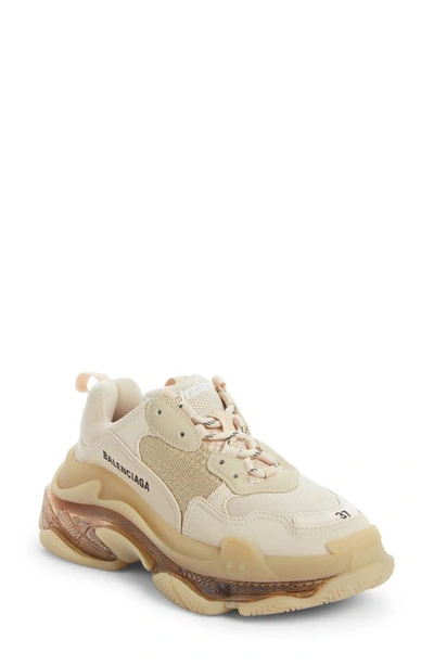 Balenciaga Triple S Clear Sole Logo-embroidered Leather, Nubuck And Mesh  Sneakers In Beige | ModeSens