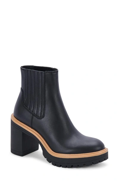 Dolce Vita Caster H2o Waterproof Block Heel Bootie In Onyx Leather H2o