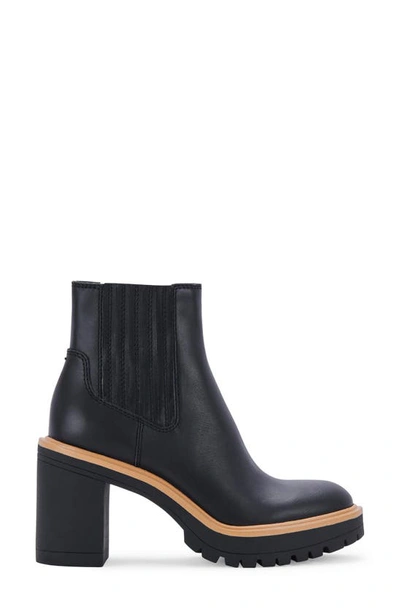 Dolce Vita Caster H2o Waterproof Block Heel Bootie In Onyx Leather H2o