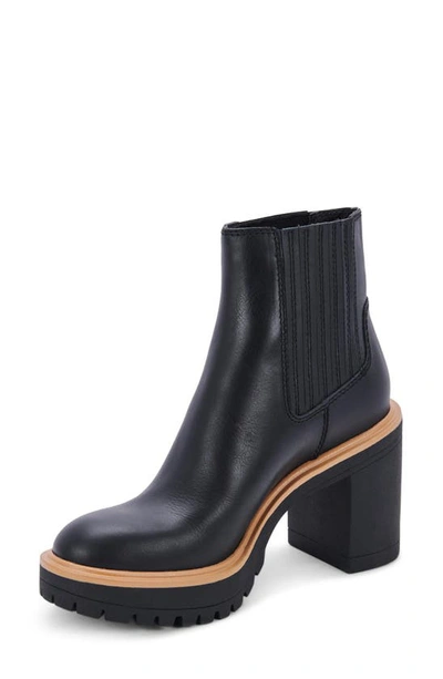 Dolce Vita Caster H2o Waterproof Block Heel Bootie In Onyx Leather H2o