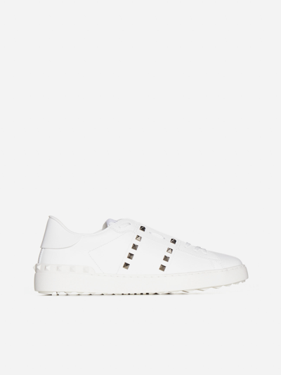 Shop Valentino Rockstud Untitled Leather Sneakers