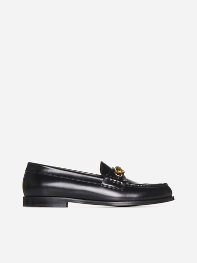 Shop Valentino Vlogo Chain Leather Loafers