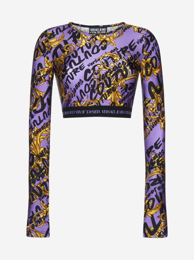 Shop Versace Jeans Couture Barocco And Logo Print Cropped Top