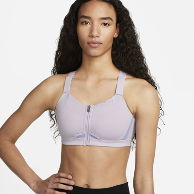 Shop Nike Women's Alpha High-support Padded Zip-front Sports Bra In Purple