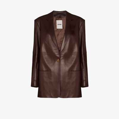 Shop Aeron Brown Mercedes Single-breasted Leather Blazer