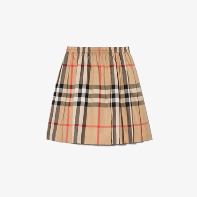 Shop Burberry Teen Neutral Pleated Check Cotton Skirt In Neutrals