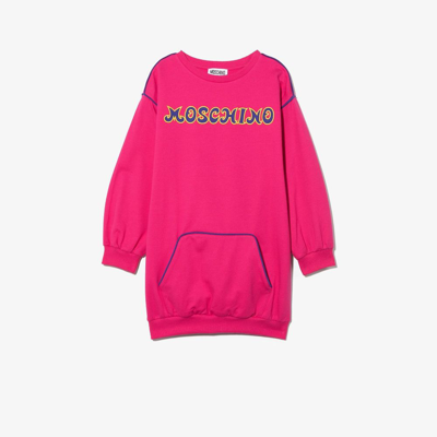 Shop Moschino Pink Logo Embroidered Cotton Sweatshirt Dress