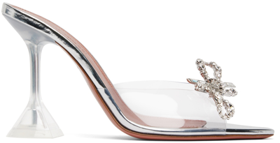 Shop Amina Muaddi Silver Rosie Glass Slipper Heeled Sandals In Trasparent