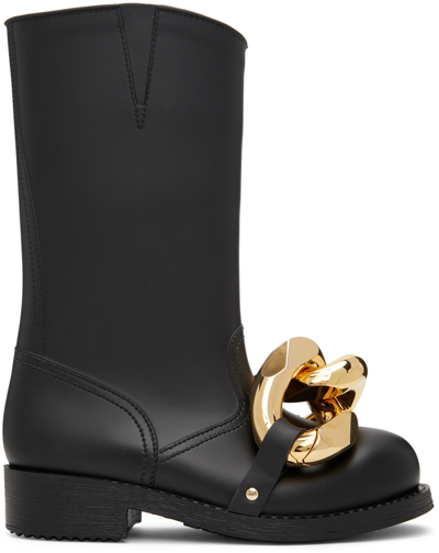 Shop Jw Anderson Black High Chain Rubber Boots In 001 Black