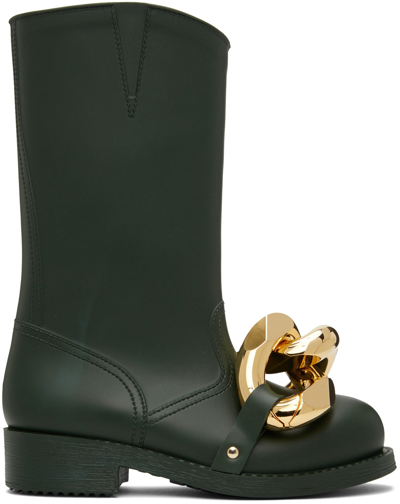 Shop Jw Anderson Green High Chain Rubber Boots In 301 Dk Gree