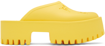 Shop Gucci Yellow Perforated G Platform Sandal In 7114 Smile Yellow