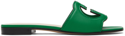 Shop Gucci Green Interlocking G Flat Sandals In 3727 New Shamarock