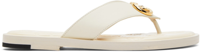 Shop Gucci Off-white Interlocking G Flat Sandals In 9022 Mystic White