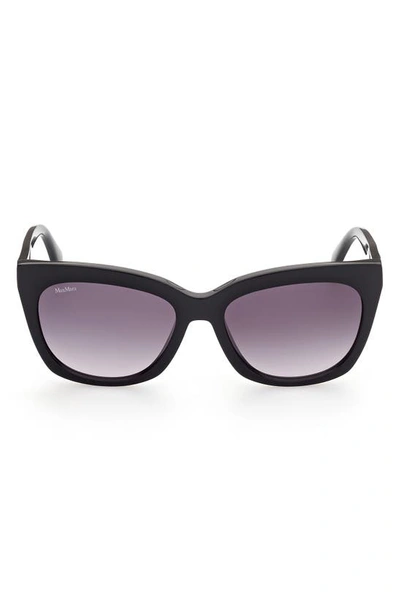 Shop Max Mara 55mm Square Sunglasses In Shiny Black / Gradient Smoke