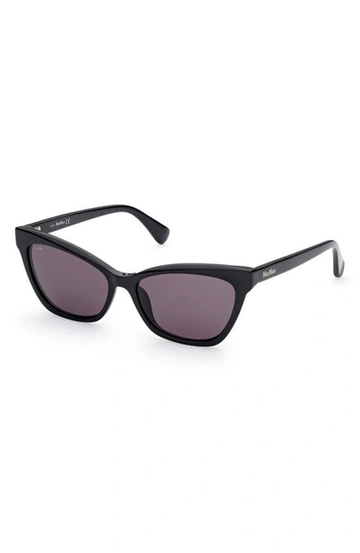 Shop Max Mara 58mm Cat Eye Sunglasses In Shiny Black / Smoke