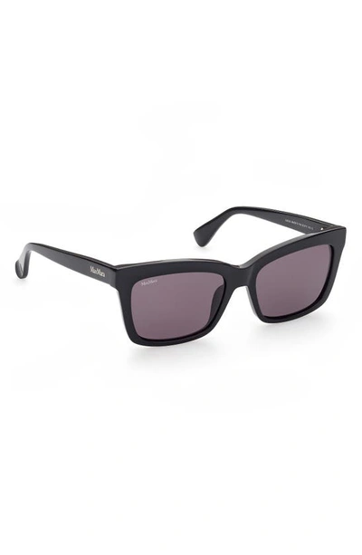 Shop Max Mara 55mm Rectangular Sunglasses In Shiny Black / Smoke