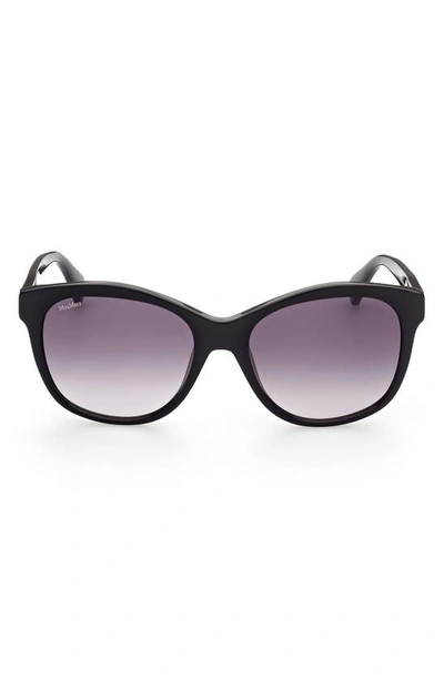Shop Max Mara 56mm Butterfly Sunglasses In Shiny Black / Gradient Smoke