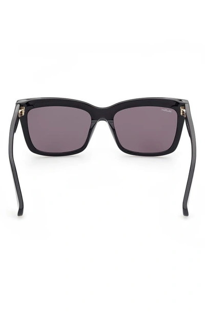 Shop Max Mara 55mm Rectangular Sunglasses In Shiny Black / Smoke
