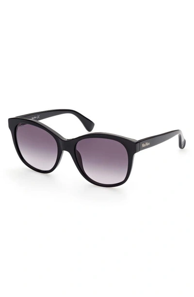 Shop Max Mara 56mm Butterfly Sunglasses In Shiny Black / Gradient Smoke