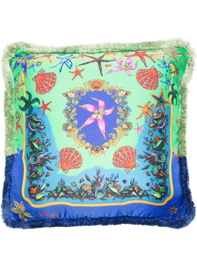 Versace Green Seaside Print Silk Cushion | ModeSens
