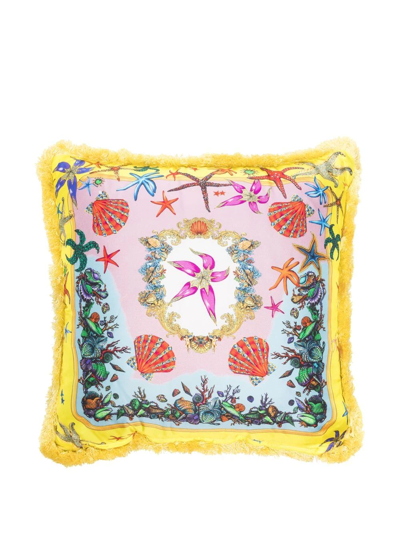 Shop Versace Seaside-print Silk Cushion In Rosa