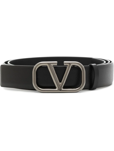 Shop Valentino Vlogo Signature Leather Belt In Schwarz