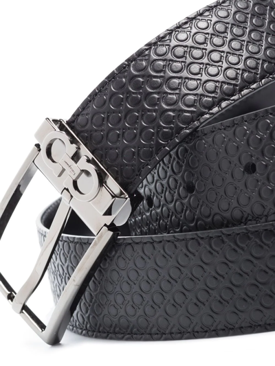 Ferragamo Double Logo-embossed Leather Belt In Schwarz