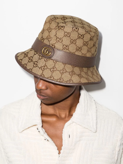 Shop Gucci Gg Supreme Bucket Hat In Braun