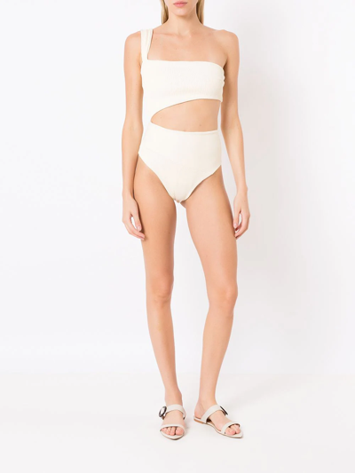 Shop Haight Ribbed One-shoulder Swimsuit In White