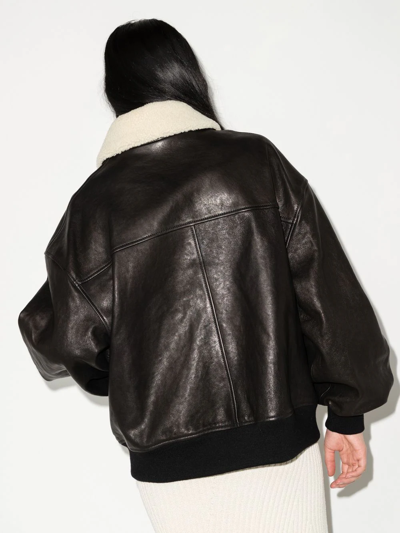 Khaite Shellar Shearling Collar Leather Aviator Jacket In Schwarz