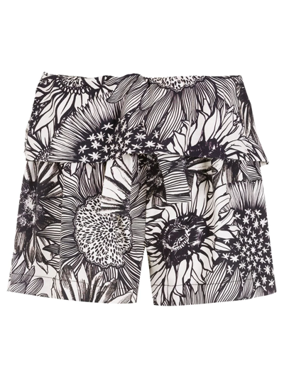 Shop Osklen Ruffled Sunflower-print Shorts In Black