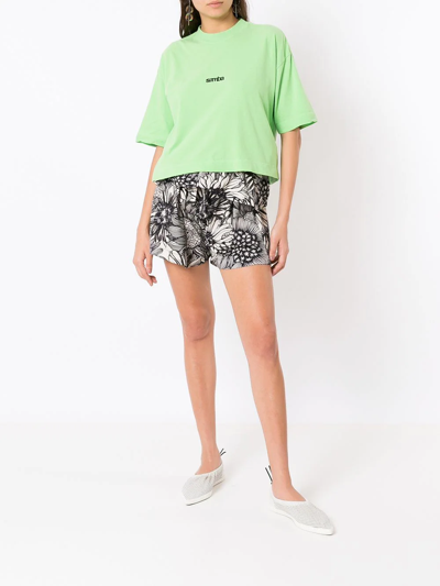 Shop Osklen Ruffled Sunflower-print Shorts In Black