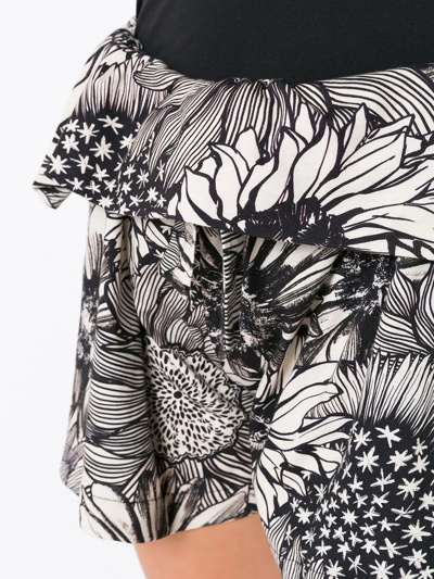 Shop Osklen Ruffled Sunflower-print Shorts In Black