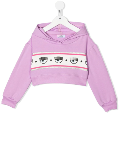 Shop Chiara Ferragni Eye-print Cropped Hoodie In Purple