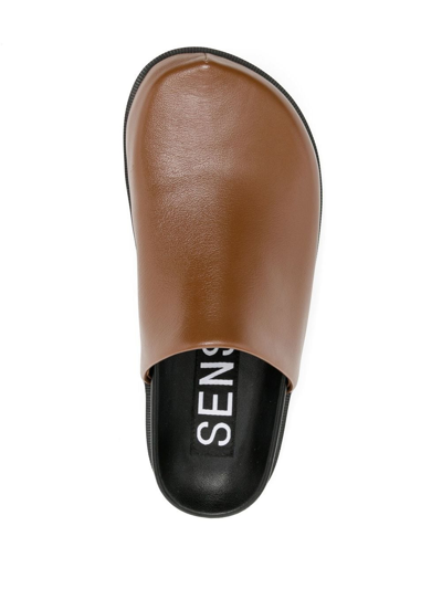 Shop Senso Zen Flat Leather Mules In Braun