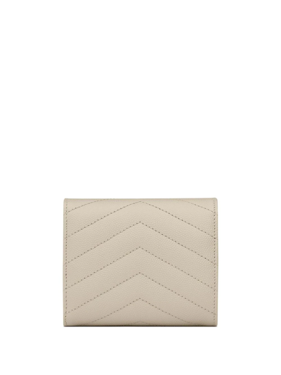 Shop Saint Laurent Logo Lettering Wallet In Neutrals