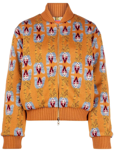 Shop La Doublej Reversible Jacquard-knit Bomber Jacket In Orange