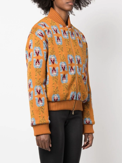 Shop La Doublej Reversible Jacquard-knit Bomber Jacket In Orange