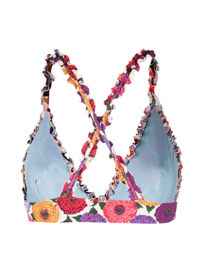 Shop La Doublej Frilly Floral-print Bikini Top In Purple