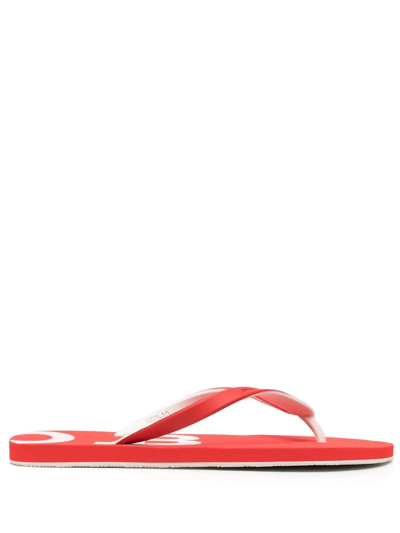 Shop Orlebar Brown Haston Logo Flat Flip-flops In Red