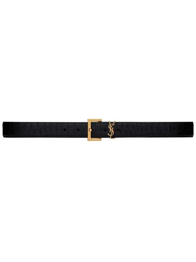 Shop Saint Laurent Embossed Buckle-fastening 30mm Belt In Black