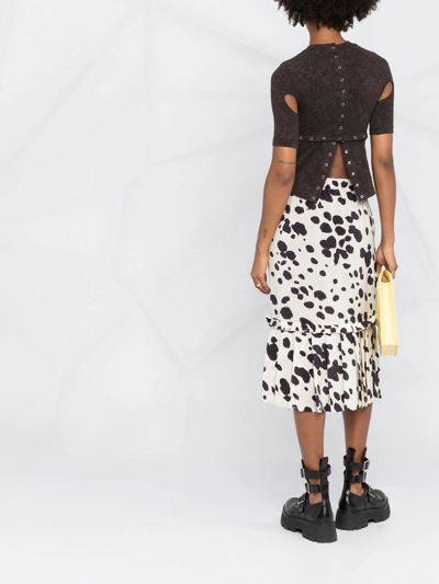 Shop Marni Spotted Silk Midi Skirt In Black