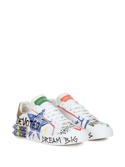 Shop Dolce & Gabbana Portofino Embellished Sneakers In White