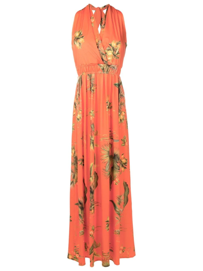 Shop Lygia & Nanny Floral-print Halterneck Dress In Orange