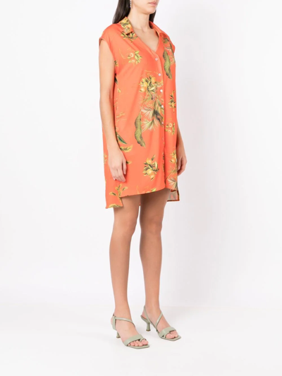 Shop Lygia & Nanny Floral-print Notched-collar Dress In Orange