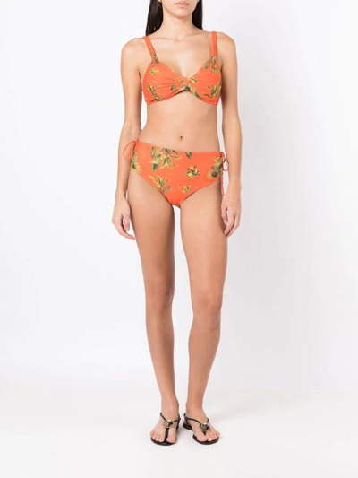 Shop Lygia & Nanny Floral-print Tie-fastened Bikini In Orange