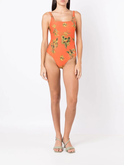 Lygia & Nanny Hapuna Floral-print Swimsuit In Orange