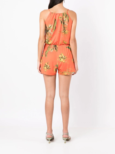 Shop Lygia & Nanny Floral-print Keyhole-neck Playsuit In Orange
