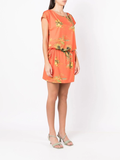 Shop Lygia & Nanny Floral-print Cap-sleeves Dress In Orange