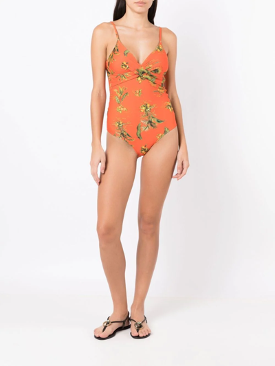 Shop Lygia & Nanny Bianca Floral-print Swimsuit In Orange
